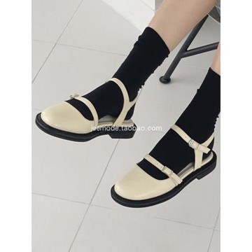 小池在首爾2023年春季新款溫柔減齡圓頭淺口低跟涼鞋搭扣復古女鞋