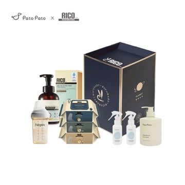 韓國【Rico Baby】新生兒豪華禮盒8件套組 / hegen奶瓶+濕紙巾+髮沐浴慕斯+奶瓶清潔+抗菌液/彌月禮盒