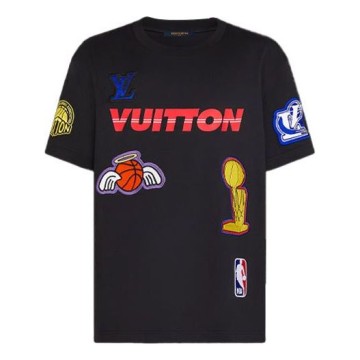 Men's Louis Vuitton x NBA Crossover Round Neck Printing Short Sleeve Black 1A8XEB US L