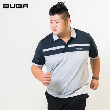 【BUBA大尺碼】台灣製/大尺碼灰藍剪接條紋排汗彈性短袖POLO衫XL~5L 11726-81 11727-81