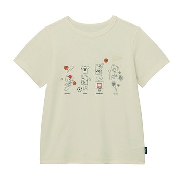 日本千趣會 - 天竺棉印花短袖上衣-熊熊打棒球-米白