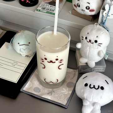 🍀臺灣出貨🍀高顏值小海豹玻璃杯卡通可愛水杯透明杯子牛奶果汁杯校園學生居家