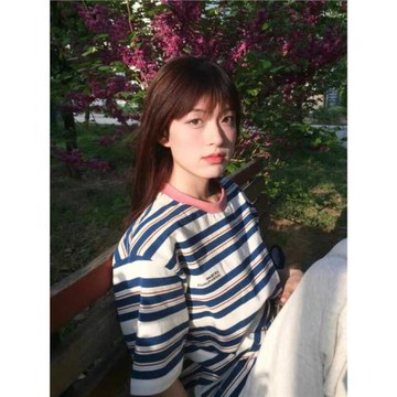 美式復古學院風夏季純棉撞色拼接短袖條紋t恤女oversize寬松上衣