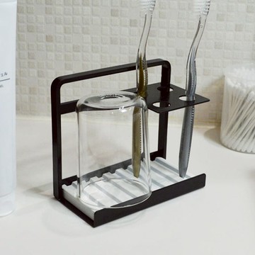 鋼製4格牙刷置物架(附珪藻土墊)-2色可選 摩登黑