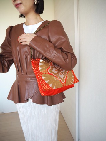 【日本製 手工製作】和服腰帶×肩背包　手拿包　和服　改造再製