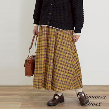Samansa Mos2  經典格紋鬆緊腰百褶長裙