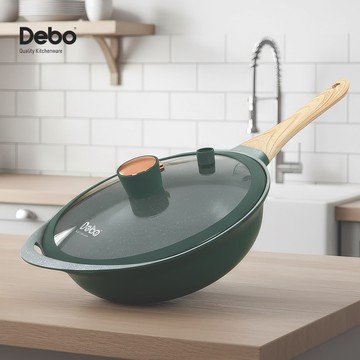 【生活采家】Debo 微壓不沾炒鍋 32cm 壓鑄一體成型 複底不挑鍋 不沾鍋 微壓炒鍋 不沾炒鍋 附蓋炒鍋