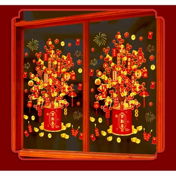 新款春節裝飾靜電貼畫新年櫥窗玻璃門窗貼紙喜慶過年佈置