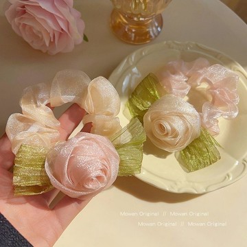 玫瑰花發圈 高級感 伴娘 手腕花 超仙款 發飾 氣質 頭繩 畢業 禮物
