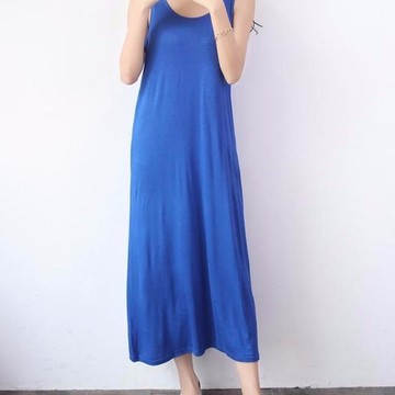 夏大碼背心裙長款連衣裙內搭打底衫寬松睡衣女裙親膚棉質百搭無袖