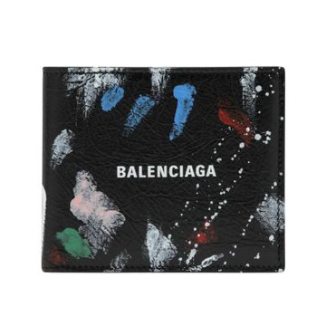 Balenciaga 巴黎世家 Cash Square Painters Shirt 塗鴉 羊皮 卡夾 皮夾 短夾 黑色 5945492ACJM8486