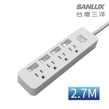 SANLUX台灣三洋轉接延長電源線 3孔4座4切插座2.7M(SYPW-344BA)