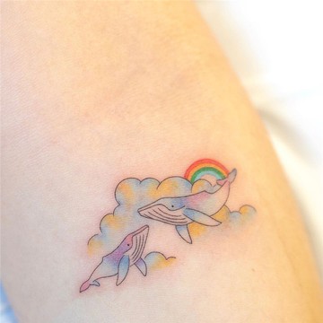 微刺青HC-3040彩虹鯨魚👑大邱紋身👑【T08Z】新 小清新 假刺青輕紋身 防水 紋身 刺青 貼紙 T08