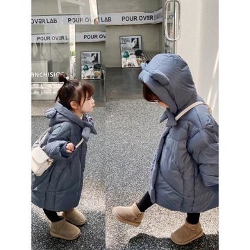 25新款韓版兒童羽絨服男童女童寶寶可愛小熊白鴨絨中長款保暖外套