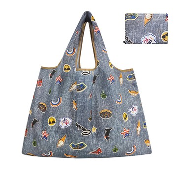 環保折疊寬肩帶大容量購物袋(2入組)-Q款(加贈防疫酒精噴霧筆)