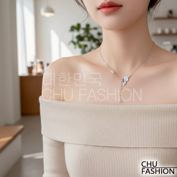 【CHU】韓國直輸 銀蝶垂墜造型項鍊 韓系浪漫氣質款
