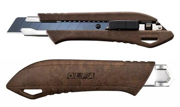 OLFA 日本進口  環保WPC 木塑複合材質防滑握把大型美工刀(WD-AL/BRN)自動鎖定 18mm刀片 尾端掛洞