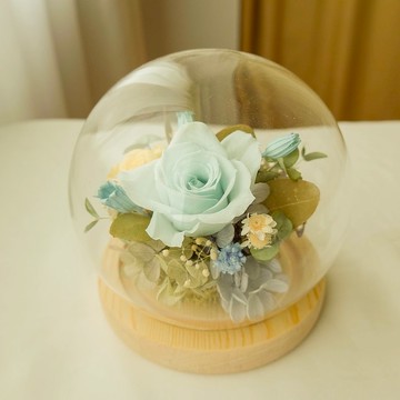 永生花玻璃盅-淺粉藍