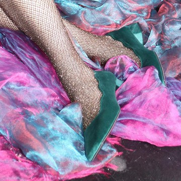 Ella Mirrorwave 絨面尖頭鞋 綠色