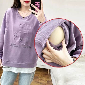 衛衣寬松側開口產后孕婦裝哺乳衣