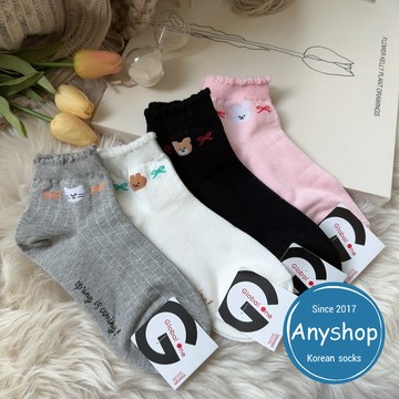 Anyshop韓國襪 動物蝴蝶結踝襪 女孩襪子 女生踝襪 動物 貓咪 狗狗 兔子 蝴蝶結 熊熊襪 23203