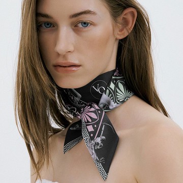 【Ven & Qu】Centaur 黑色絲質長版細緞巾 6×110 公分