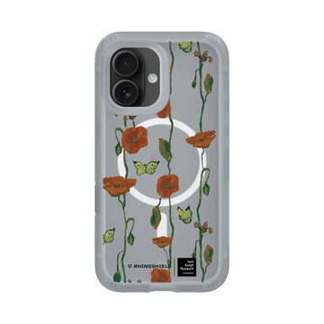 iPhone 16 AirX 流變灰 - Van Gogh Museum - 蝴蝶和罌粟花 - 重複圖案
