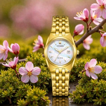 CITIZEN 星辰錶  珍珠母貝 光動能腕錶 女錶 手錶 禮物 金色-27mm EW2293-56D