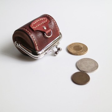 特製手染皮革迷你口金小包 零錢包 收納包 口金包 --- 紅酒