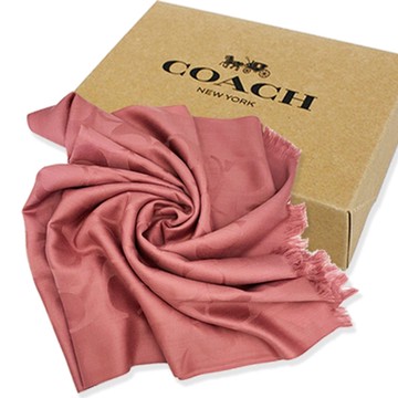 COACH 新款大C LOGO羊毛混桑蠶絲巾圍巾禮盒(乾燥玫瑰)