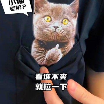 口袋貓咪-純棉短袖男2024夏季新款寬松百搭情侶裝半袖上衣印花T恤