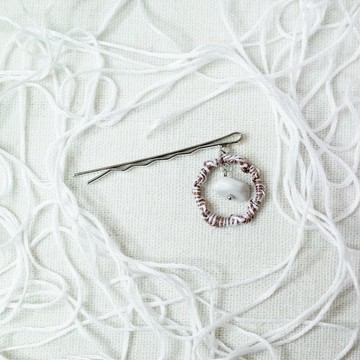 手編一字夾 麻花白 白松石