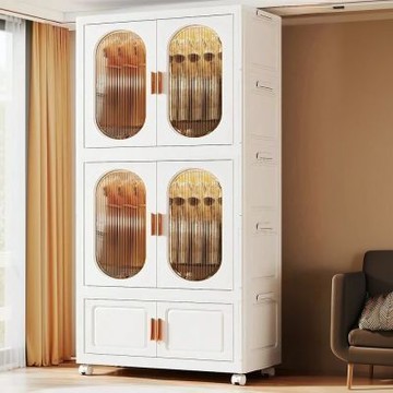 STYLE 格調 77面寬 磁吸雙開一體摺疊組合衣櫃/收納櫃/置物櫃(附輪/2種組合可選)