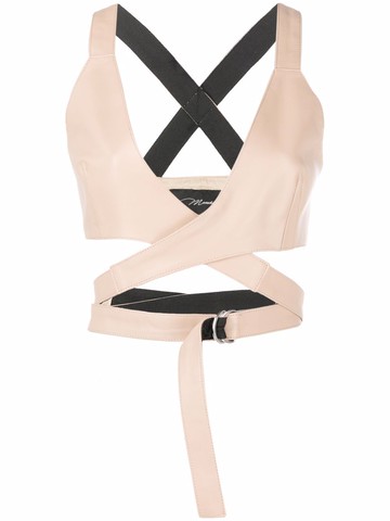 Manokhi - Megan crop top - women - Leather/Polyester/Viscose - M - Brown