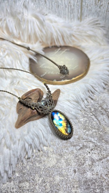 L149地圖拉長石。南美蠟線編織項鍊