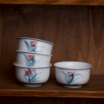 老瓷器高溫白瓷純手工繪制小功夫茶杯老式陶瓷小杯品茗茶具