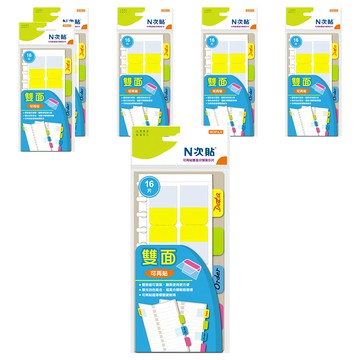 N次貼 雙面分類索引片 66546 黃色+綠色+藍色+洋紅色 72 x 25mm 16片 6組