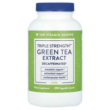 The Vitamin Shoppe, 綠茶提取物，三倍效力，脫因，200 粒素食膠囊（每粒膠囊 750 毫克）