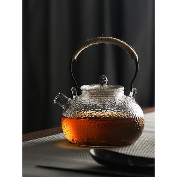 (免運)九土燒水玻璃壺錘紋泡茶壺過濾泡茶煮茶家用功夫茶耐熱玻璃提梁壺