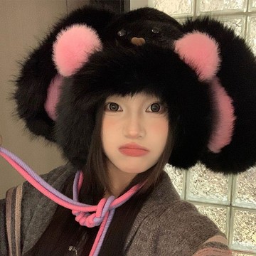 臺灣出貨12H🌈禦寒可愛保暖套頭帽子甜美雷鋒帽可愛百搭大頭加厚圍毛絨護耳帽女