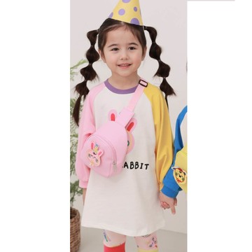 韓國 Coco rabbit - (附包包)派對兔子撞色袖洋裝-粉兔-粉X黃