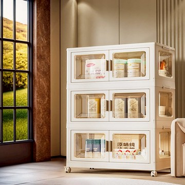 73面寬升級內崁式透明側板前開式折疊三層收納櫃-附滑輪 024390 73面寬【三層-白色面板】