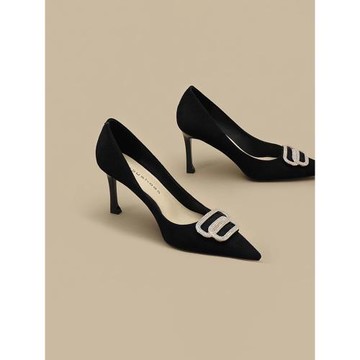 香港真皮高跟鞋女2025春新款職業細跟黑色不累腳高級感小碼單鞋31