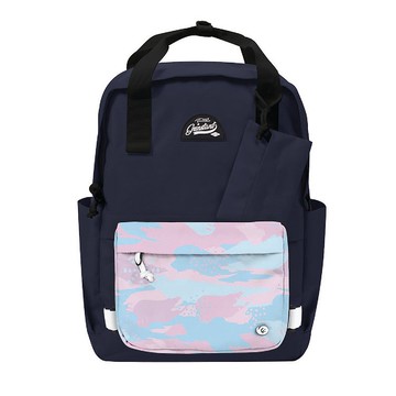 Grinstant混搭可拆組式15.6吋後背包 - 冒險系列 (海軍藍配迷彩粉