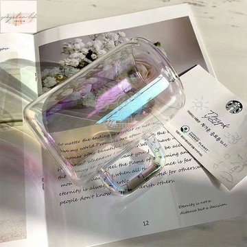 700ml大容量炫彩大茶缸創意鐳射彩色玻璃杯漸變霓虹色茶杯馬克杯個性高顏值