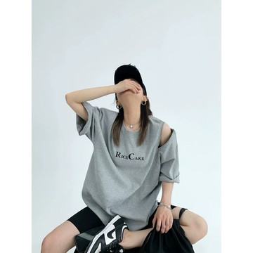 【RICECAKE & OISIS】美式字母 肩膀拉鍊 短袖t恤 高級感 百搭 上衣 oversize 女
