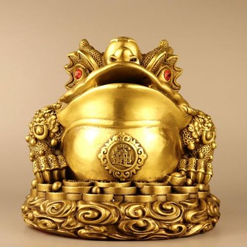純黃銅祥云三足七星金蟾招財蟾蜍帶角公金蟾家居鎮宅商店柜臺擺件