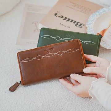 【24hr快速出貨】菱紋縫線真皮多功能長夾-075142 兩色 長夾