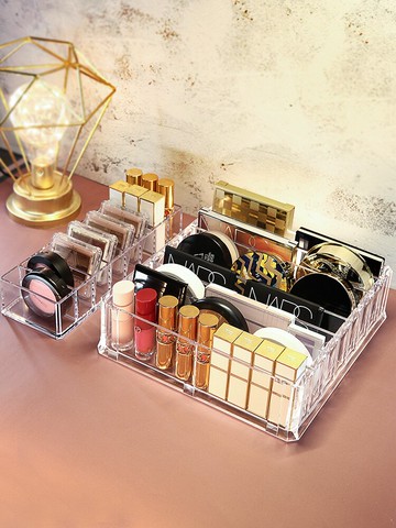 化妝品收納盒口紅眼影盤收納盒桌面置物架抽屜分隔彩妝格盒子格子