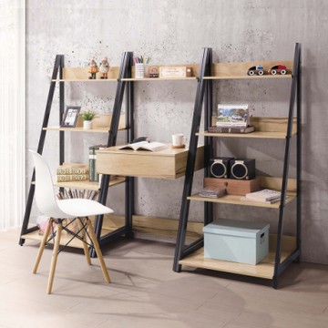 Boden-柯林6.4尺工業風開放式置物書架書桌組合(四層書架+書桌+四層書架)-192x55x145cm
